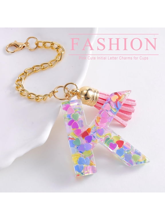 Cup Charms for Tumblers, Letter Charms Accessories for Tumblers Handle, Initial Keychain with Cute Pink Butterfly & Tassel, Cute Initial Letter K Keychain, Ideal Gift for Women Girls, K