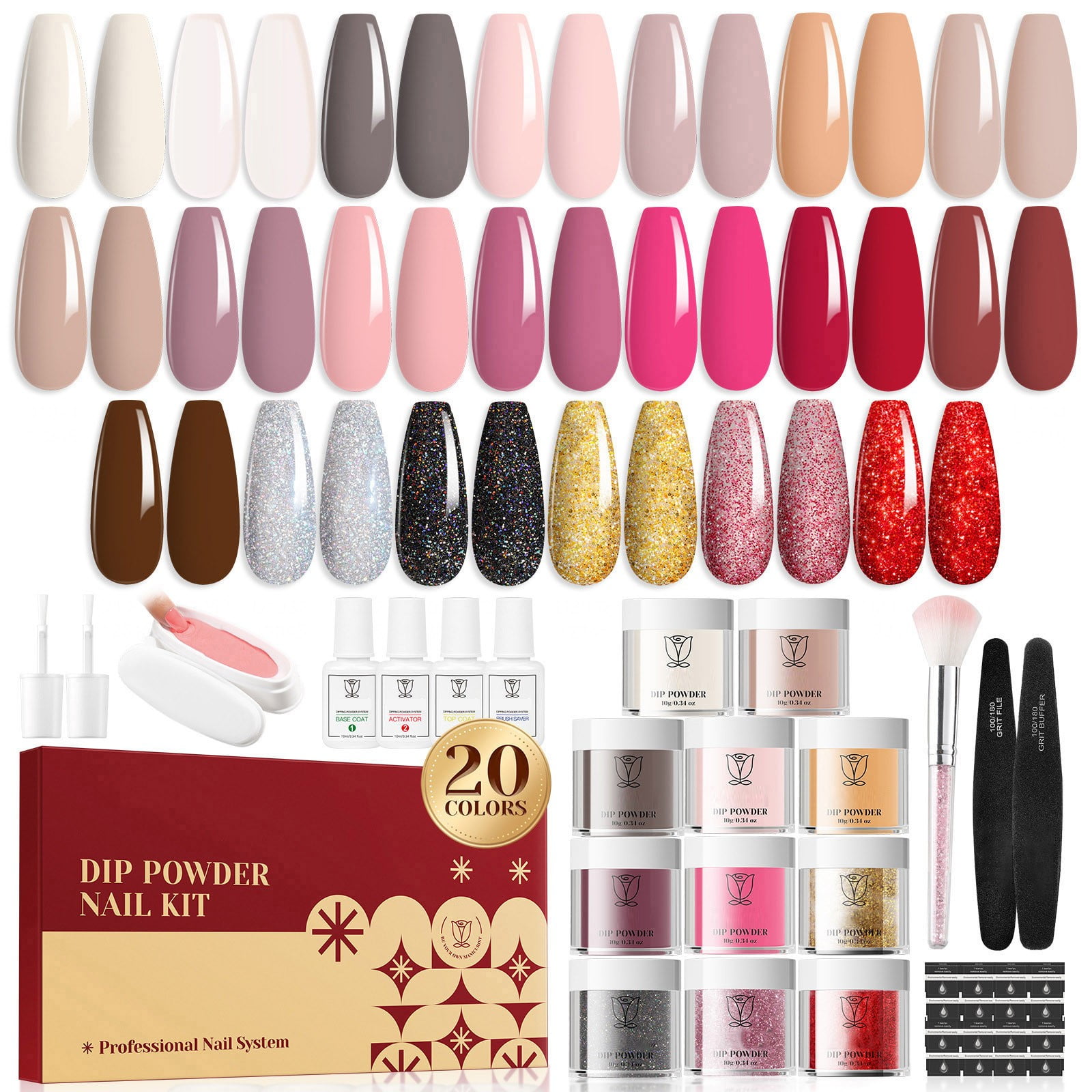 Summercome Dip Nails Powder Nail Kit, Polarized Shimmery Fall Winter 20 Colors Dipping Powder with Base Top Coat Activator Dip Liquid Set Nail Removal Accessories Starter Set