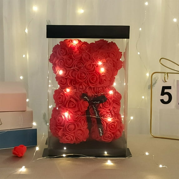 Summercome Flower Rose Bear, Perfect Birthday Romantic Gift for Wife Daughter Girlfriend Friend Her, Light up Rose in Glass Dome for Birthday Anniversary Mothers Day Valentines Day