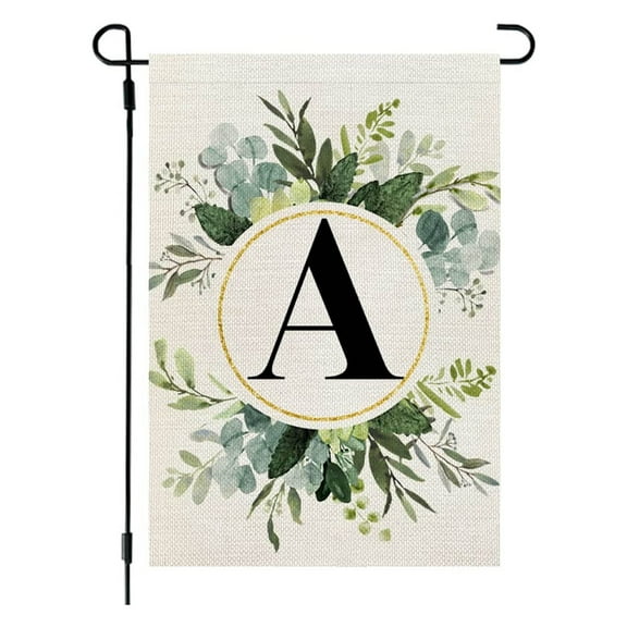 Summercome Garden Flag Letter, Family Last Name 12 x18 Inch Double Sided Yard Flag for Outside Hanging Plants Artificial Camper Initial Decor, Small Burlap Spring Summer Floral Flag