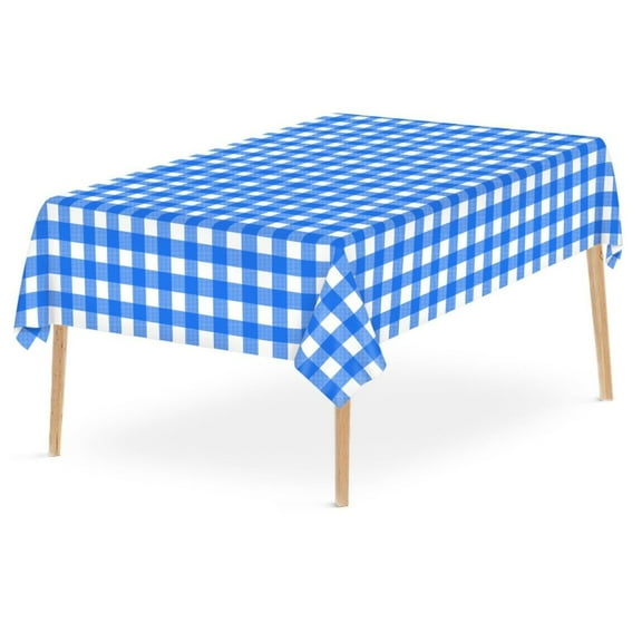 Summercome Gingham Tablecloth, Blue and White Checkered Tablecloths, 54x108 Inches Disposable Plastic Buffalo Plaid Tablecovers, Waterproof Rectangle Picnic Table Covers, Birthday Party Supplies