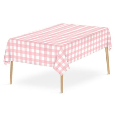 Summercome Gingham Tablecloth, Pink and White Checkered Tablecloths, 54x108 Inches Disposable Plastic Buffalo Plaid Tablecovers, Waterproof Rectangle Picnic Table Covers, Birthday Party Supplies
