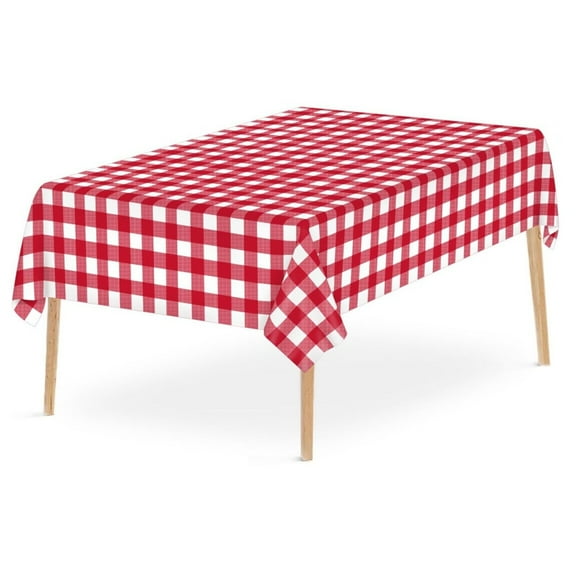 Summercome Gingham Tablecloth, Red and White Checkered Tablecloths, 54x108 Inches Disposable Plastic Buffalo Plaid Tablecovers, Waterproof Rectangle Picnic Table Covers, Birthday Party Supplies