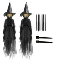 Summercome Halloween Decorations, 5 FT Light Up Witches Holding Hands Witches with Stakes, Witch Decorations with Glowing Face for Yard Garden Outdoor Lawn Porch Haunted House Decor, Set of 2