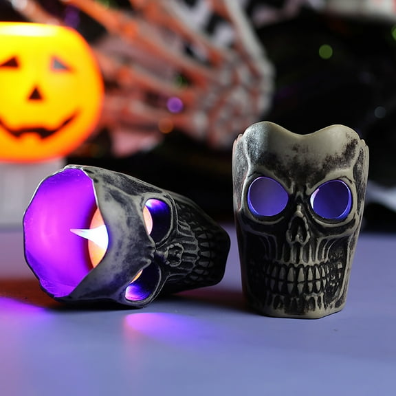 Summercome Halloween Decorations, Flameless Skull Candles Light, Color-Changing Dripless Realistic Flickering Flame, LED Candle Decor for Votive, Halloween Decor Pumkin Party Indoor Outdoor