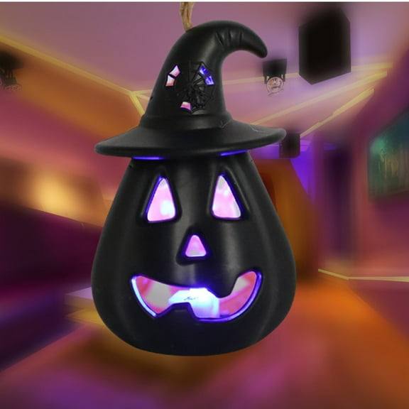 Summercome Halloween LED Flickering Candles Hanging Pumpkin Lanterns- Halloween Candles Battery Operated, Black