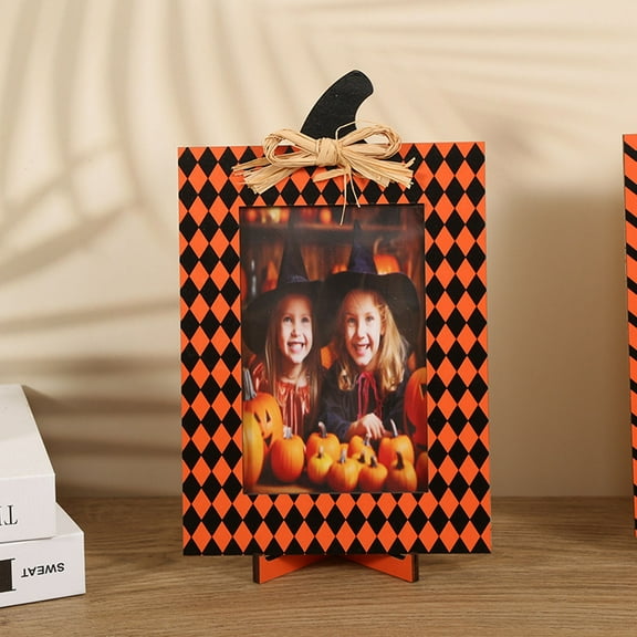 Summercome Halloween Pumpkin Picture Frames, Orange Black Pumpkin Shape Wooden Photo Frames, Natural Photo Frames, Ideal for Fall Party Home, Halloween Thanksgiving Decoration Supplies, Square (A)