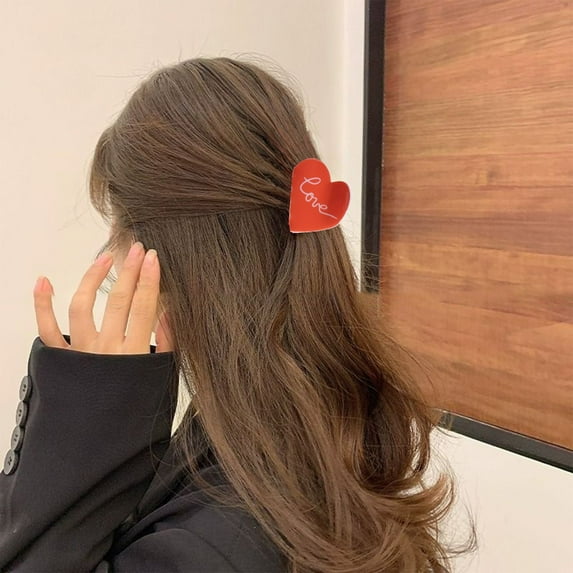 Summercome Heart Hair Clips with Rhinestone Edge for Women Girls, Valentine's Day Heart Hairpins Holiday Gifts