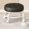 thumbnail image 1 of Summercome Low Roller Round Stool, Mobile Low Rolling Stool with 360° Swivel Wheels, PU Leather Round Foot Stool, Comfortable Heavy-Duty, Ideal for Cleaning Baseboards Packing Nail Technicians, Black, 1 of 9