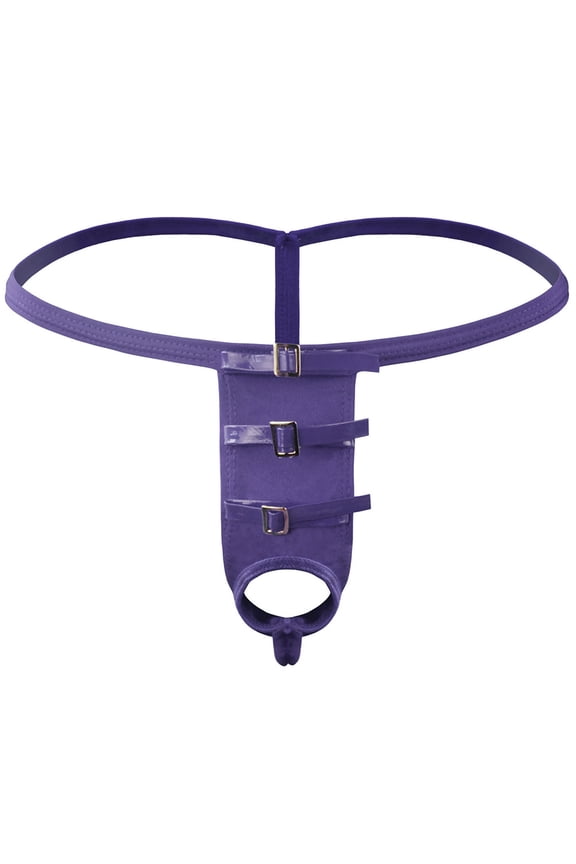 Summercome Men's Sexy Thong Pouch Underwear Seamless Chain Ring G-Strings Low Rise Butt-Flaunting Stretch Jock-Straps With Ball Pouch, Purple
