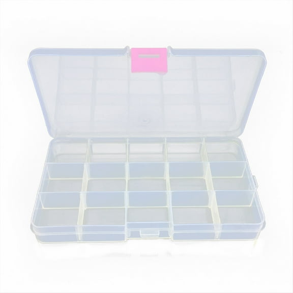 Summercome Plastic Organizer Box, Craft Box Bead Organizer, Tackle Box Organizer, 15 Large Grids Compartments, Clear Craft Storage Box Snackle Box Container Tape Organizer, White
