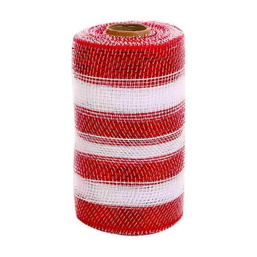 Summercome Red and White Stripe Decor Mesh, 6Inch W Red Metallic Mesh with Candy Cane Ruffle Patterned Mesh Ribbon for Christmas Tree, Wreaths, Garland, Gift Wrapping, Bows Making (30 Feet)
