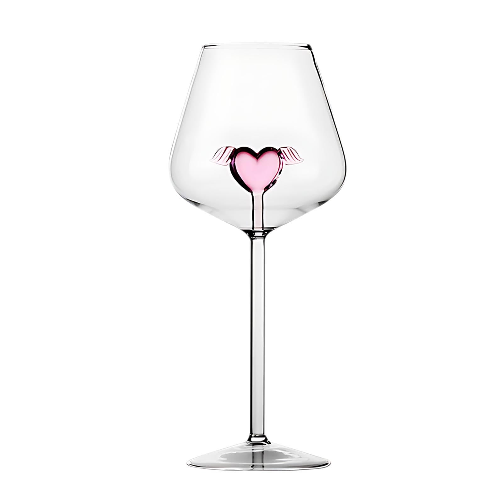 Summercome Red Wine Glass, Heart Wine Glass, Clear Crystal Glass Goblets Flute Heart Goblet Beverage Glass Flower Drinkware for Wedding Party Birthday Celebrating Valentines Day Women
