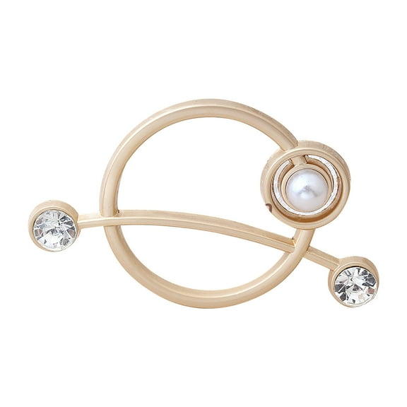 Summercome T-Shirt Clips for Women, Silk Scarf Clasp Clip, Round Clothes Clips Buckle Tie Rings with Pearl and Rhinestone Circle Clip Waist Buckle for Clothing Wrap Holder Corner Knotted Button, Gold