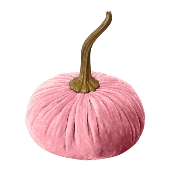 Summercome Velvet Pumkins for Decorating, Rustic Faux Velvet Pumpkins with Real Stems Fabric Foam Pumpkins for Fall Decorations Wedding Harvest Thanksgiving Halloween Table Centerpiece Decor, Pink