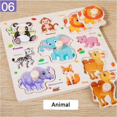 Summercome Wooden Peg Puzzles for Toddlers, Montessori Toddler Puzzles for Ages 1-3, Fine Motor Skill Learning Puzzles Toys for 1+ Year Old Baby Boys Girls Gifts, Animal