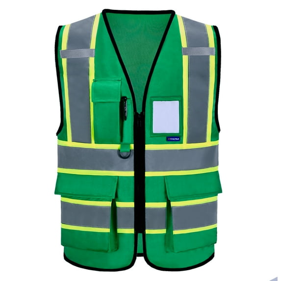 AYKRM Green High Vis Reflective Safety Vest for Women Men Security Pocket Zipper