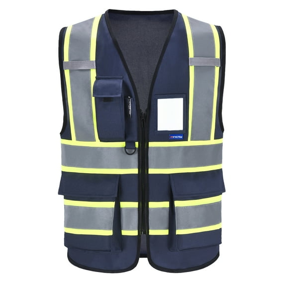 AYKRM XSmall Navy High Vis Reflective Safety Vest for Women Men Security Pocket Zipper