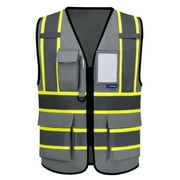 AYKRM Grey High Vis Reflective Safety Vest for Women Men Security Pocket Zipper