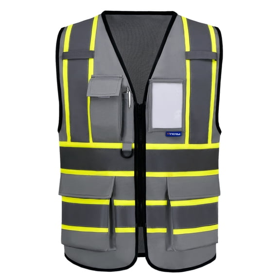 AYKRM Grey High Vis Reflective Safety Vest for Women Men Security Pocket Zipper
