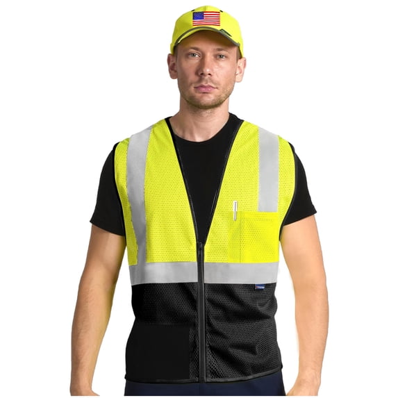 AYKRM 2 Pocket Mesh High Visibility Reflective Safety Vest for men & Women ANSI/ISEA 107 Standards