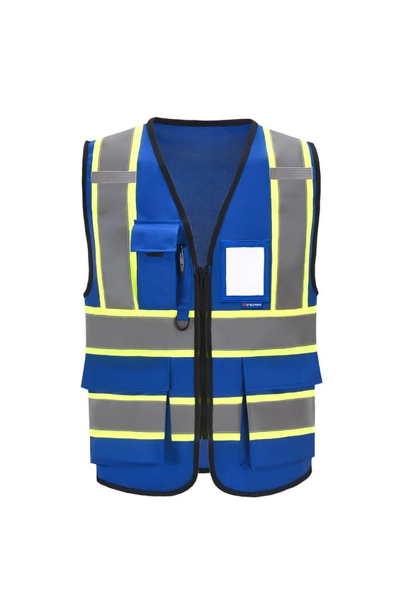 Blue High Vis Reflective Safety Vest for Women Men Security Pocket Zipper
