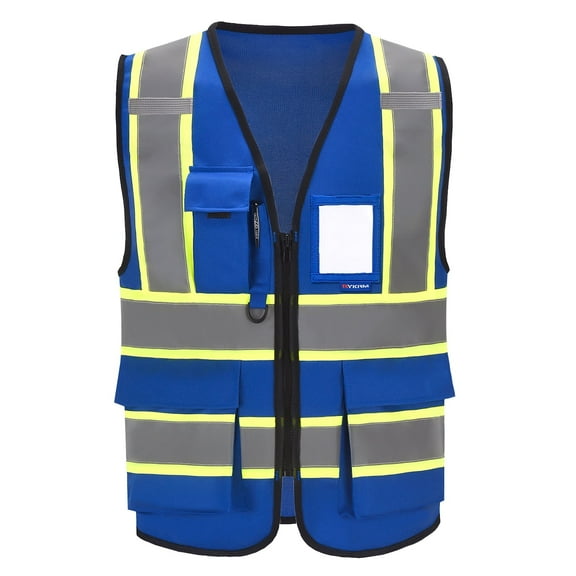 AYKRM Blue High Vis Reflective Safety Vest for Women Men Security Pocket Zipper