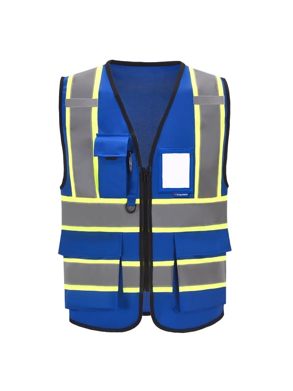 Blue High Vis Reflective Safety Vest for Women Men Security Pocket Zipper
