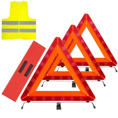 AYKRM Car Warning Triangle Heavy Reflective Warning Road Safety Triangle Kit Suitable for car Breakdown and Temporary Parking on The Road.