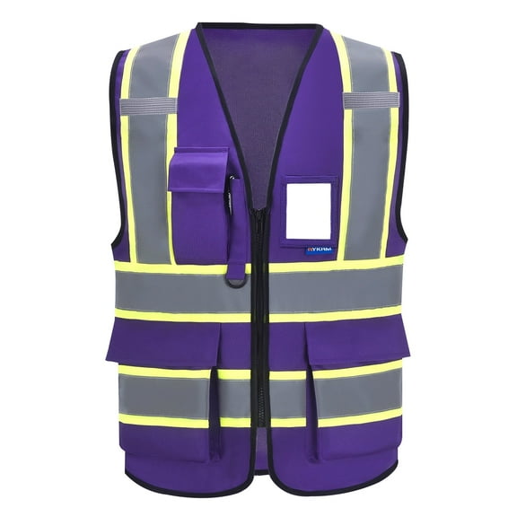 AYKRM Purple High Vis Reflective Safety Vest for Women Men Security Pocket Zipper