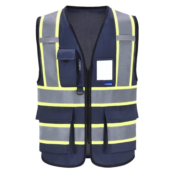 AYKRM Small High Vis Reflective Navy Safety Vest for Women Men Security Pocket Zipper