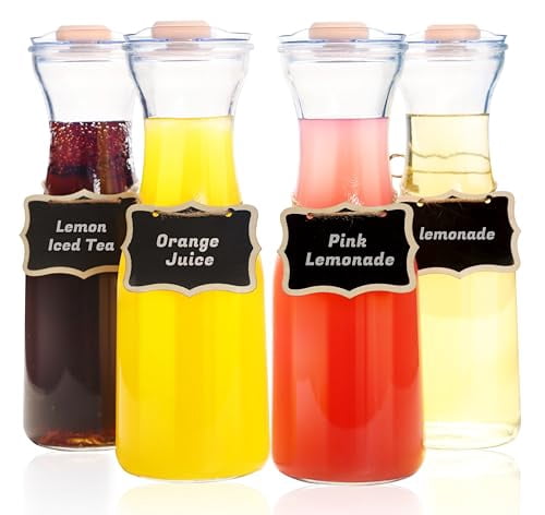 LEGACY Cava Serving Tray & 4 Glass Carafes - Mimosa Bar Kit, Wine Tasting Set With Acacia Wood Base