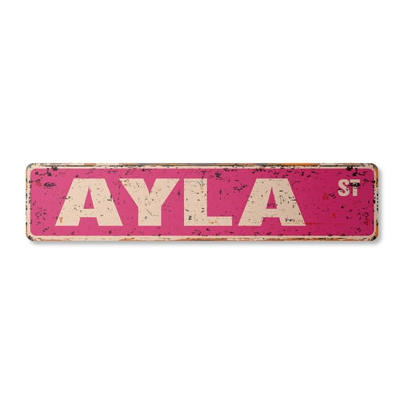 AYLA Vintage Aluminum Street Sign Childrens Name Room Metal Sign rustic metal tin | Indoor/Outdoor | 24" Wide