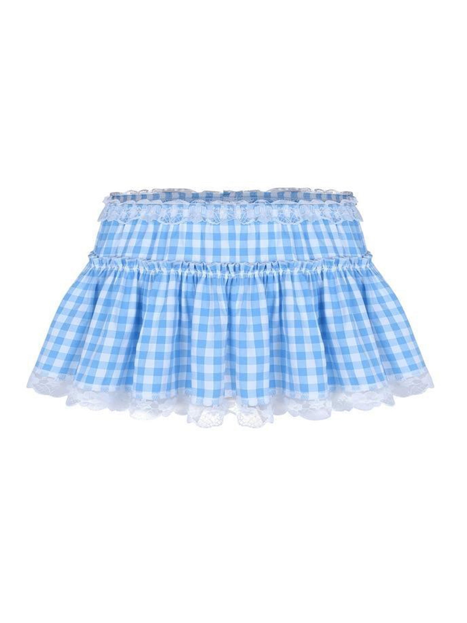AYLMMRTS Women Y2K Lace Trim Skirt Plaid Gingham Ruffle Short Low Rise