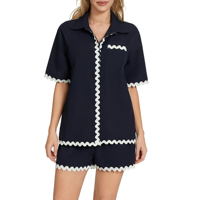 AYLMMRTS Women's Casual 2 Piece Pajama Set Button Down Shirts and