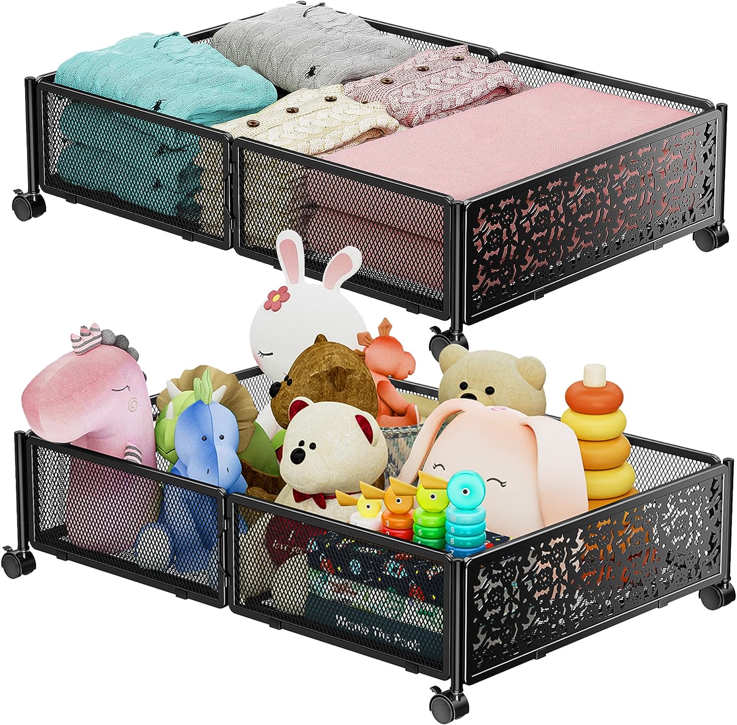 AYMZ 2PACK Metal Under Bed Storage Containers with Wheels,Under Bed