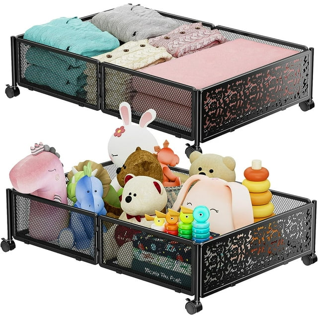 AYMZ 2PACK Metal Under Bed Storage Containers with Wheels,Under Bed
