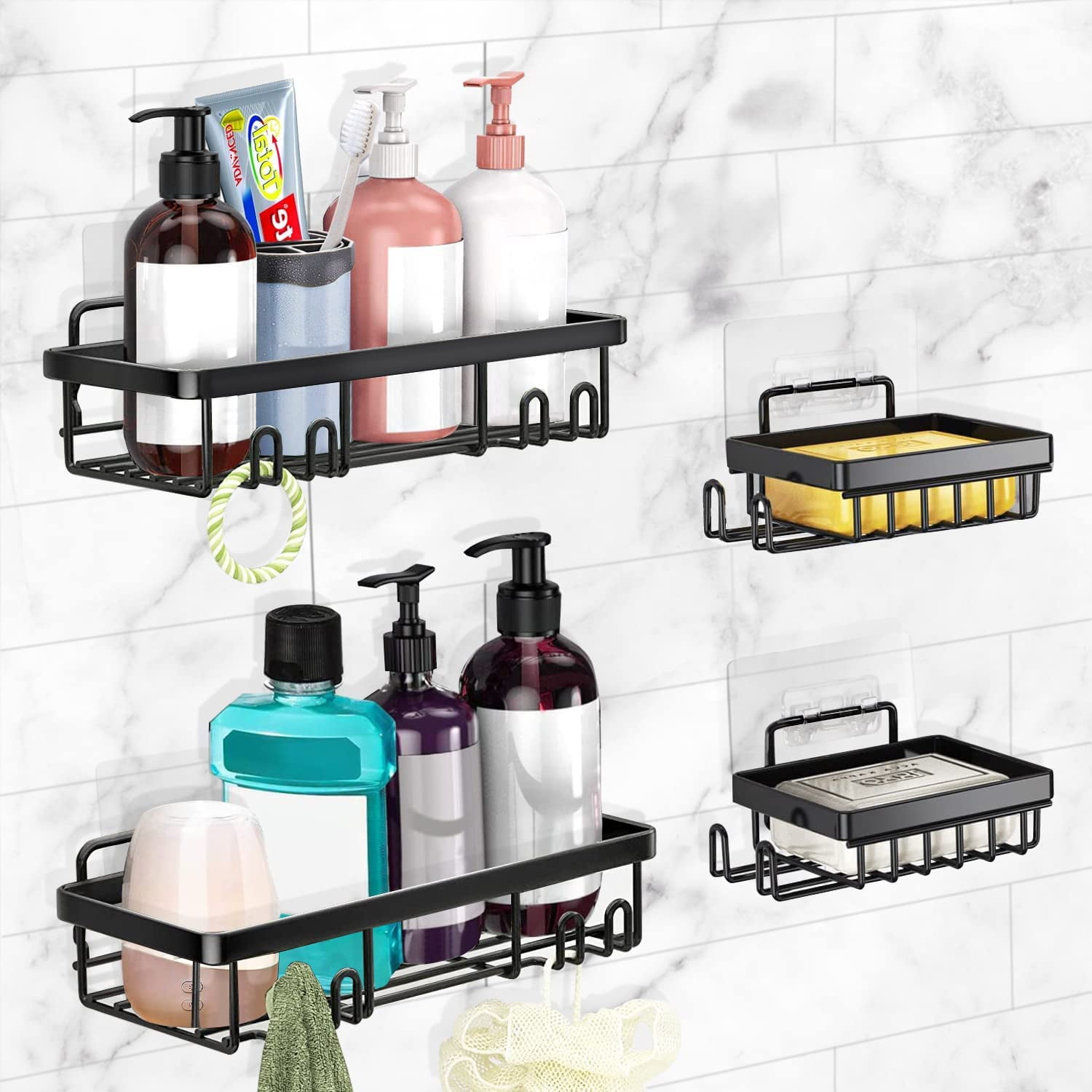 KINCMAX Shower Shelf - Self Adhesive Shower Caddy with 4 Hooks
