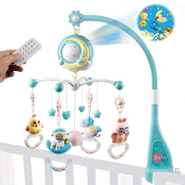 AYMZ Baby Musical Crib Mobile with Timing Function Projector and Lights,Hanging Rotating Rattles and Remote Control Music Box,Toy for Infants 0-18 Months