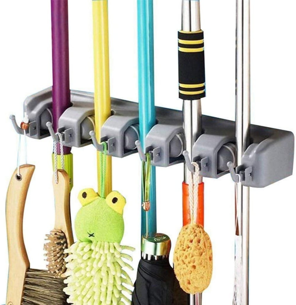 Mop Broom Holder 5 Hooks - Ash Multi-Functional Holder Wall Mounted Mop  Organizer Holder Brush Broom Hanger Storage Rack Kitchen Tool