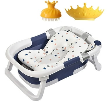 AYMZ 3-in-1 Collapsible Baby Bathtub,Baby Bath Tub with Floating Soft Cushion & Support Net & Waterproof Thermometer, for 0-36 Months Infants