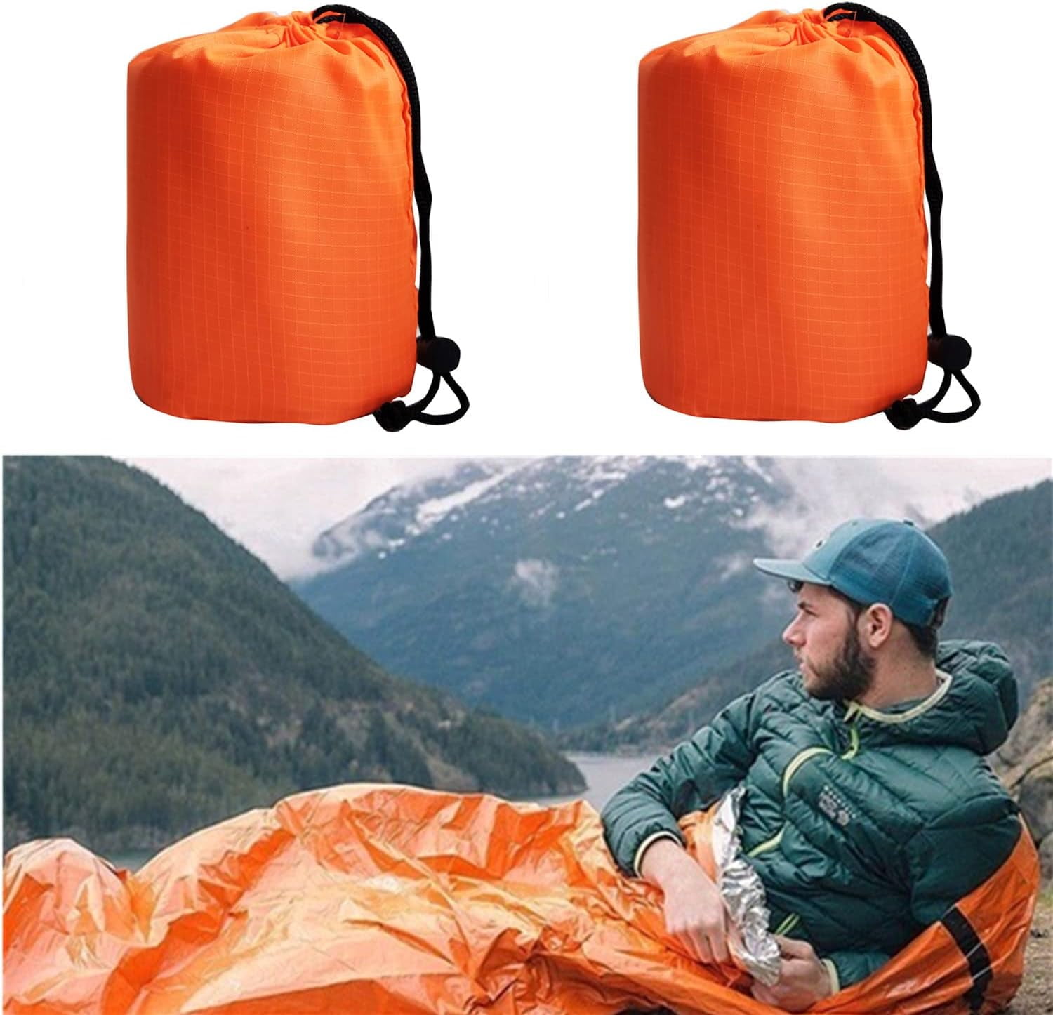 AYMZ Emergency Sleeping Bag, 2 Pack Portable Survival Thermal Bivy Sack