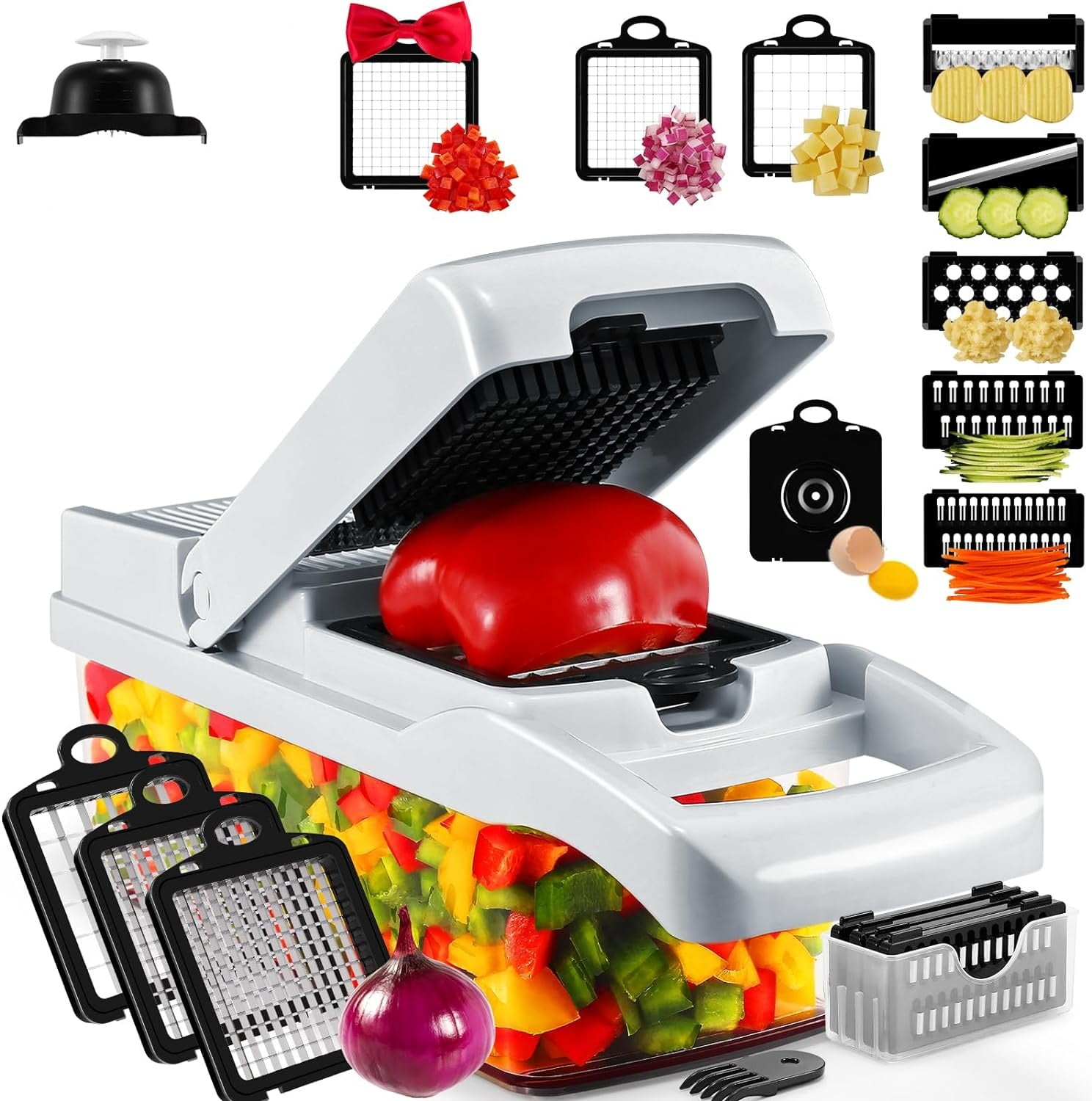 Vegetable chopper with several different attachments to make meal