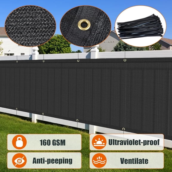 AYOHA Privacy Fence Screen Fabric Mesh Shade Net Cover, Heavy Duty 160 GSM Privacy Barrier for Chain Link Fence, 90% Privacy Blockage, Excellent Airflow,  Zip Ties Included, Black