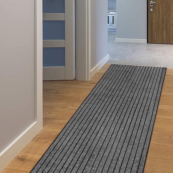 AYOHA Runner Rug 2' x 4' Indoor/Outdoor Carpet for Hallway Kitchen Entryway Patio Lobby Garage Deck Area Rugs with Natural Non-Slip Rubber Backing, Gray/Black Strip (Custom Sizes Available)
