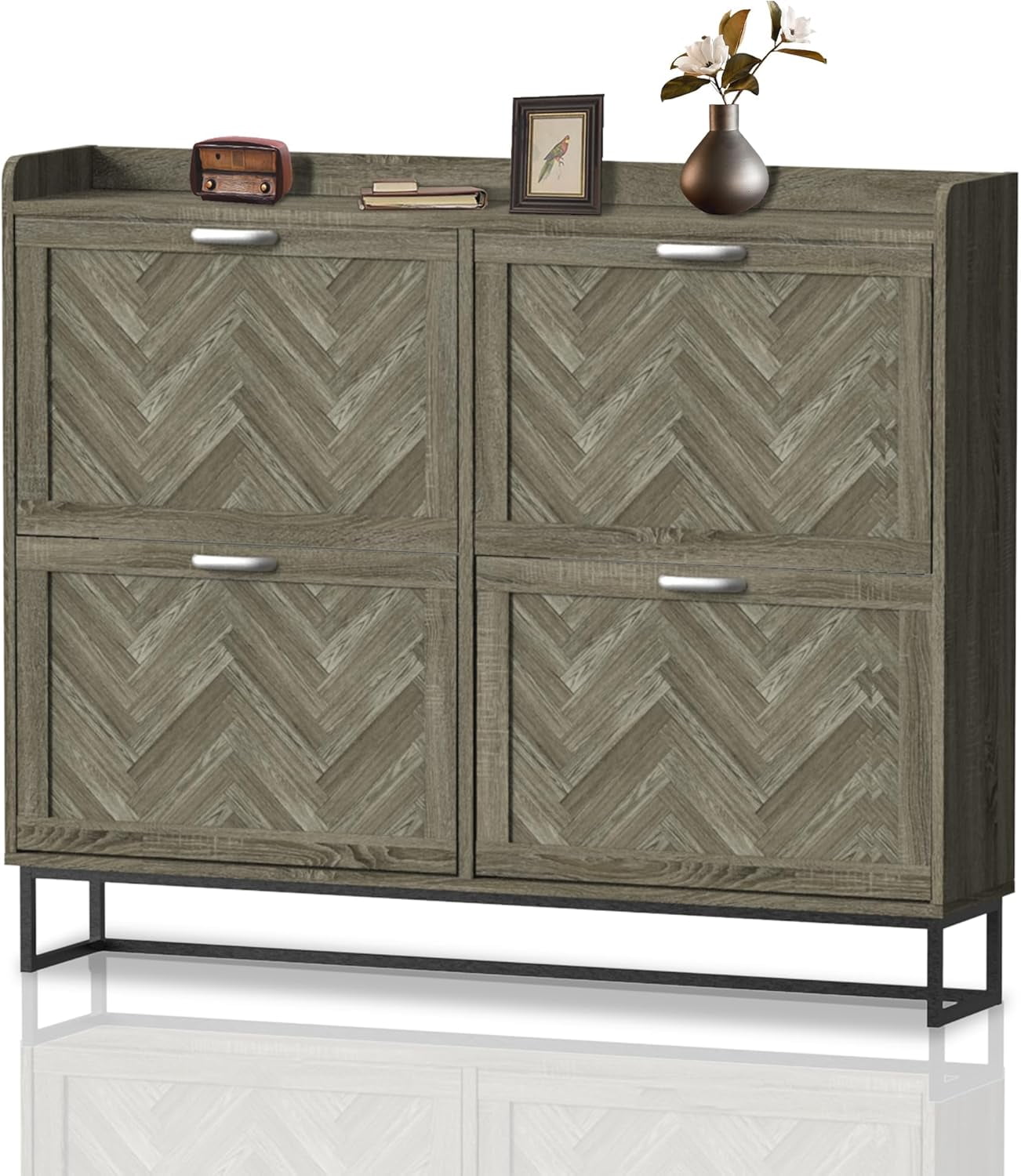 AYOIP Shoe Storage Cabinet with 4 Flip Drawers Farmhouse Shoe Organizer ...