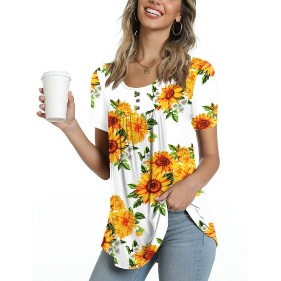 AYOLLA Summer Female Loose Comfy Tunic Tops Crew Neck T-Shirt Casual Short Sleeve Blouse