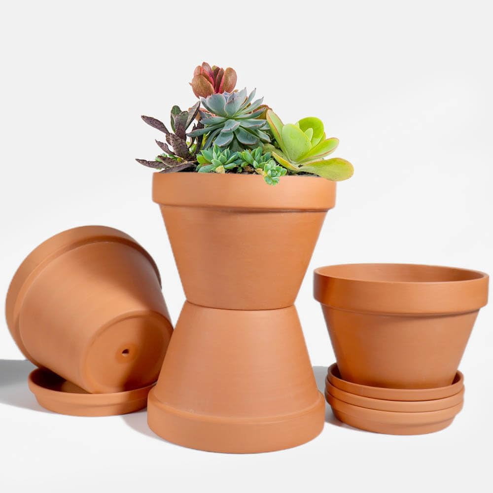AYOSEA 8 Inch Clay & Terracotta Pots for Plant with Saucer - 4 Pack ...