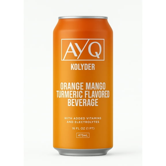 AYQ Beverages Orange Mango Turmeric Drink, Flavored Fruit Beverage for Hydration, Added Vitamins with BCAA, Electrolytes, Vegetarian & Gluten Free, Ready to Drink, 473  mL Cans, 12-Pack