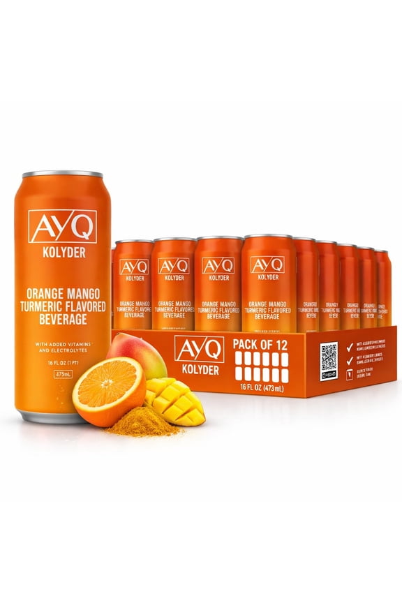 Orange Mango Turmeric Drink, Flavored Fruit Beverage for Hydration, Added Vitamins with BCAA, Electrolytes, Vegetarian & Gluten Free, Ready to Drink, 473  mL Cans, 12-Pack